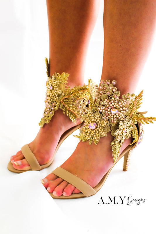 Tyra Gold Lace Ankle Ties